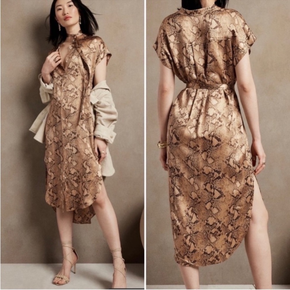 Banana Republic 100% Silk Python Snake Print Butt… - image 4